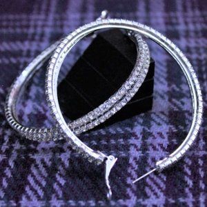 NWT Sophia Collection Rhinestone Silver Tone Hoop Earrings